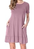 LAINAB Womens Tunic Extender Ruffle Loose Casual Short Mini Dress Grape Purple L