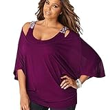 Goddessvan Plus Size Tops, Women 3/4 Sleeve Off-Shoulder Loose Floral Prints Shirt Tops Blouse