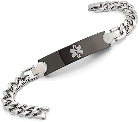 Thick Stainless steel Cowboy chain Black Medical ID Bracelet for Men(Free engraving)-8.5