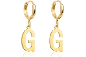 Fremttly 14K Gold Plated Initial Earrings, Dainty Gold Earrings Dangle Hoop Letter Earrings Cute Earrings for Women