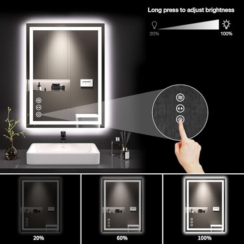 LOAAO 24"X32" LED Bathroom Mirror with Lights | Anti-Fog, Dimmable, 3 Color Temperature, Backlit + Front Lit, Memory Function, Tempered Glass, UL Listed