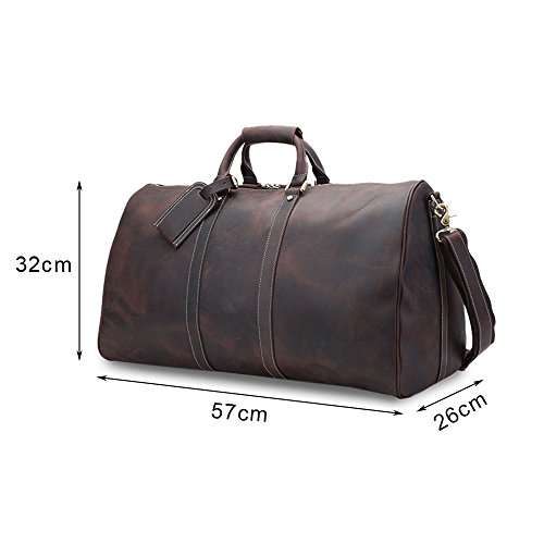 BAIGIO Vintage Leather Travel Duffle 17 Inch Weekend Bag Gym Bags Carry On Duffel Tote Luggage for Men (Dark Brown)