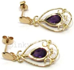 New 9CT Gold Genuine Amethyst Ornate Teardrop Fancy Earrings (GD1049) GOLD EARRING / Gold Jewellry (MADE IN UK WITH HIGH QUALITY)