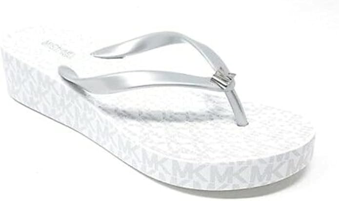 Amazon.com | Michael Kors Bedfors Glam Wedge Flip Flops, Silver/White, Size 7 | Flip-Flops