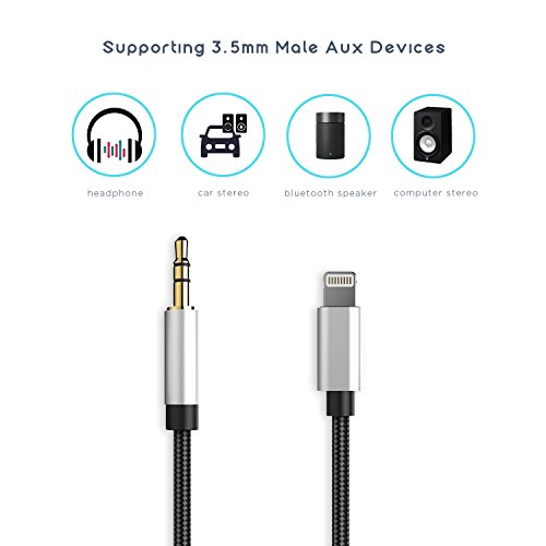 Kadoola Lightning Aux Cord, Lightning Aux Adapter with 3.5mm Male Car Stereo Audio Aux for Apple iPhone 5/5S/6/6S/7/8/X