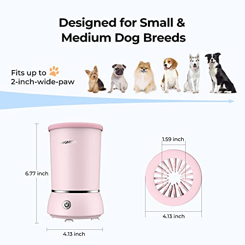 DOGNESS Automatic Dog Paw Cleaner, Portable Dog Paw Washer, Paw Cleaner for Dogs with Soft Silicone Bristles with Muddy Paws for Small and Medium Sized Dog (Pink)