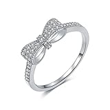 DIFINES Redbarry Cute Bow Knot Tiny CZ Paved 18k Platinum Plated Fashion Rings for Girls Women, Size 9