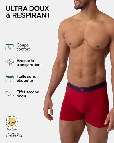Boxer Bambou Homme, Calecon Homme Ultra Doux et Respirant, Lot de 10, Multicolore (4X Bleu Marine, 3X Noir, 3X Rouge), M