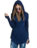 Women's Drop Shoulder Pocket Front Pullover Hoodie Sweatshirt with Thumb Hole