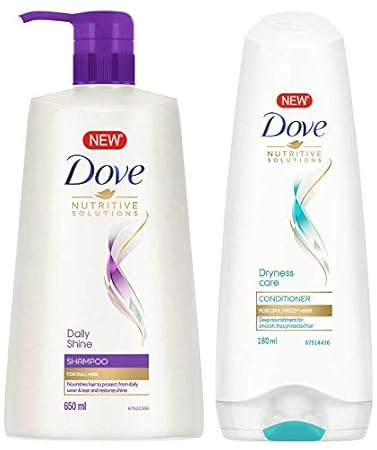Dove Daily Shine Shampoo, 650ml & Dove Dryness Care Conditioner, 180ml