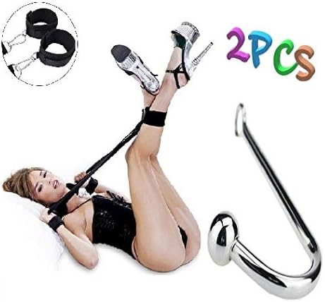 Multiple Use Stainless Hook Back &ànàles Massage with Ad-ul-t Hàndcuffs Bed Stràps Set Kit for Male Female (2PCS 18)