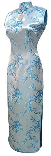 7Fairy Women's Light Blue Keyhole Long Chinese Party Dress Cheongsam