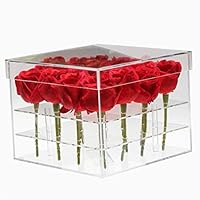 Mordoa Acrylic Flower Box Pot Wedding Flower Holder Multifunction Rose Water Holder Eyeliner Organizer 25 Hole 2 Tiers Storage Box (16 Holes: 212115.5cm)