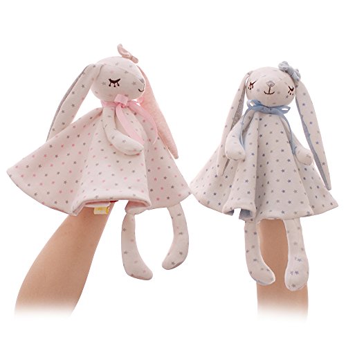 SHILOH Baby Pure Cotton Security Blanket Snuggle Comfort Gift 14 inch Diameter, Dancing Bunny, Blue - Thumbnail 2