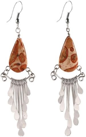 One Pair Drop 1.5" Picasso Marble Stone Fair Trade Earrings Peru Artisan Made