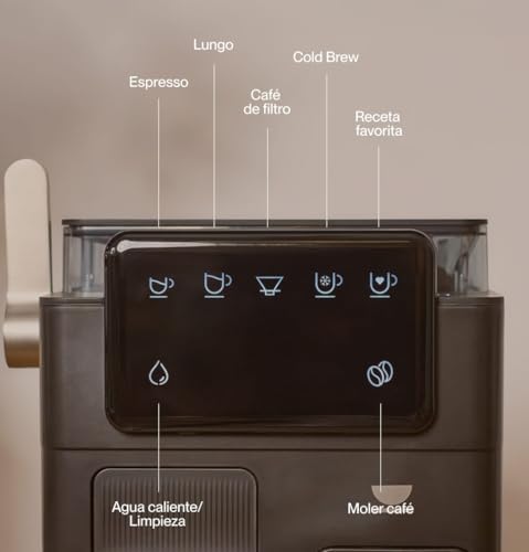 Juno Cafetera semiautomática con molinillo integrado y pantalla táctil | Café en grano recién molido sin cápsulas | Compacta, intuitiva y fácil de limpiar | Color negro