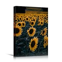 Canvas Wall Art Sunflower Field Bohemian Colorful Floral Group Multicolor Photography - 12x18 inches