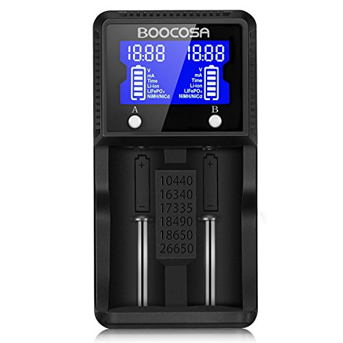 LCD Smart Battery Charger, Universal Battery Charger with Individual High-speed Charging for AA AAA NiMH NiCd 18650 26650 22650 18490 18350 17670 17500 16340 14500 10440 Li-ion Batteries (2 slot)