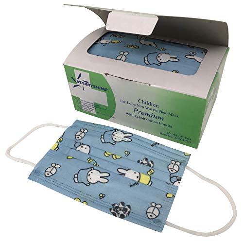 100 PCS (2 BX) 3-Ply Premium Children Cute Cartoon Print Design Earloop Face Masks, Medical Grade with Bacterial Filtration Efficiency (BFE) Rating Over 99% (Monkey & Rabbit)