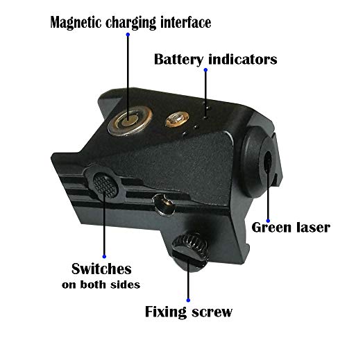 Dycoo Tactical Green Laser Sight , Magentic Charging Gun Laser Fit Standard Picatinny Rail or Weaver Accessory Rail, Green Dot Laser with Build-in Rechargeable Battery for Pistols Rifles Handguns