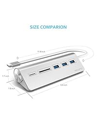 USB C Hub, EQUIPD 5 IN 1 Aluminio Tipo C Adaptador con 3 Puertos USB 3.0 SD SDHC SDXC microSD Lector de Tarjetas para Nuevo MacBook Pro 13" 15 2015 2016 2017  Chromebook y más Dispositivos Tipo C