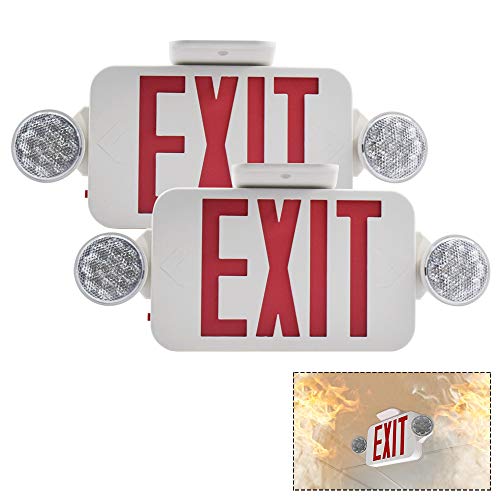 【2 Pack】LFI Lights UL Certified EXIT Sign with Emergency Light Red EXIT Compact Combo Hardwired High Output