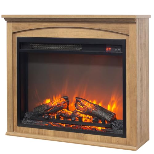 28" Farmhouse Electric Fireplace with Mantel, 1500W Heater Insert with Remote Control,
