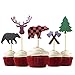 ALISSAR 30-Pack Lumberjack Cupcake Toppers, Buffalo Plaid Baby Bear Tree Cupcake Topper for Campfire Lumberjack Party Supplies Baby Shower Dcoration.