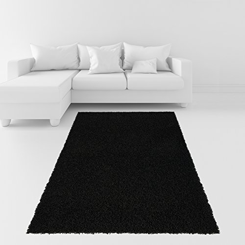 Soft Shag Area Rug 3x5 Plain Solid Color BLACK Contemporary Area Rugs for Living Room Bedroom