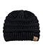 C.C BeanieTail Soft Stretch Cable Knit Messy High Bun Ponytail Beanie Hat, Black
