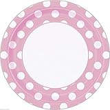 Unique Industries, Polka Dot Paper Plates, 8 Pieces - Light Pink