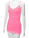 XT1004L Ladies Adjustable Spaghetti Strap Lace Trim Long Tunic Cami Tank Top Rose-Pink XL