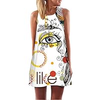Fvjikne Women Sleeveless Floral Print Dress Summer Casual Chiffon Dress Mini Shift Dress Picture color3 M