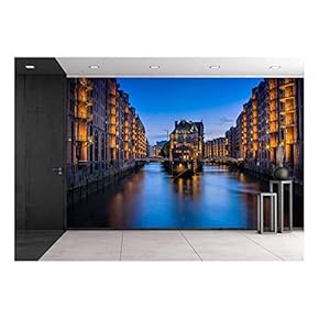 The Hamburg Warehouse District (German Speicherstadt) - Removable Wall Mural | Self-Adhesive Large Wallpaper - 66x96 inches