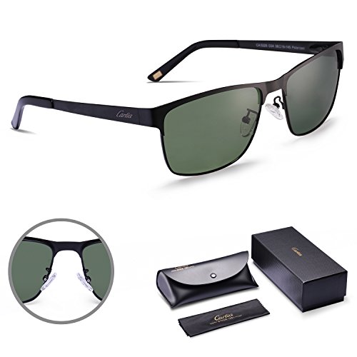 Carfia Retro Men's Sunglasses UV400 Protection Polarized Sunglasses with Metal Frame