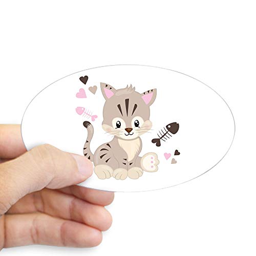 Sticker (Oval) Kitty Kitten Cat Lover Hearts Fish