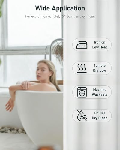Uniclife Shower Curtain White, 180 x 200 cm Fabric Shower Curtain for Bathroom, Waterproof Polyester Bath Curtain with 12 Rust Resistant Grommets & Weighted Hem for Bathtub