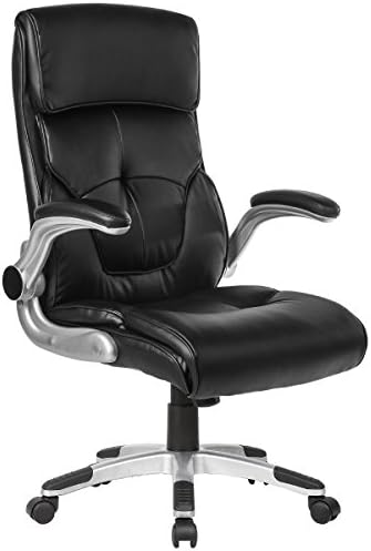 YAMASORO Office Chair High Back PU Leather Computer Desk Chair Gaming Chair with Flip-Up Arms, Headrest and Lumbar Support Black