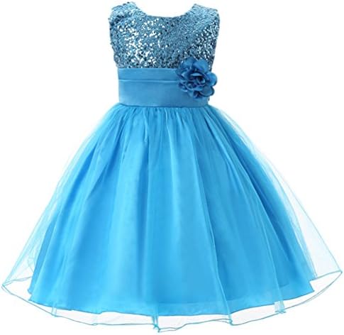 Csbks Little Girl Flower Sequin Princess Tulle Party Dress Birthday Ball Gowns 6 Blue