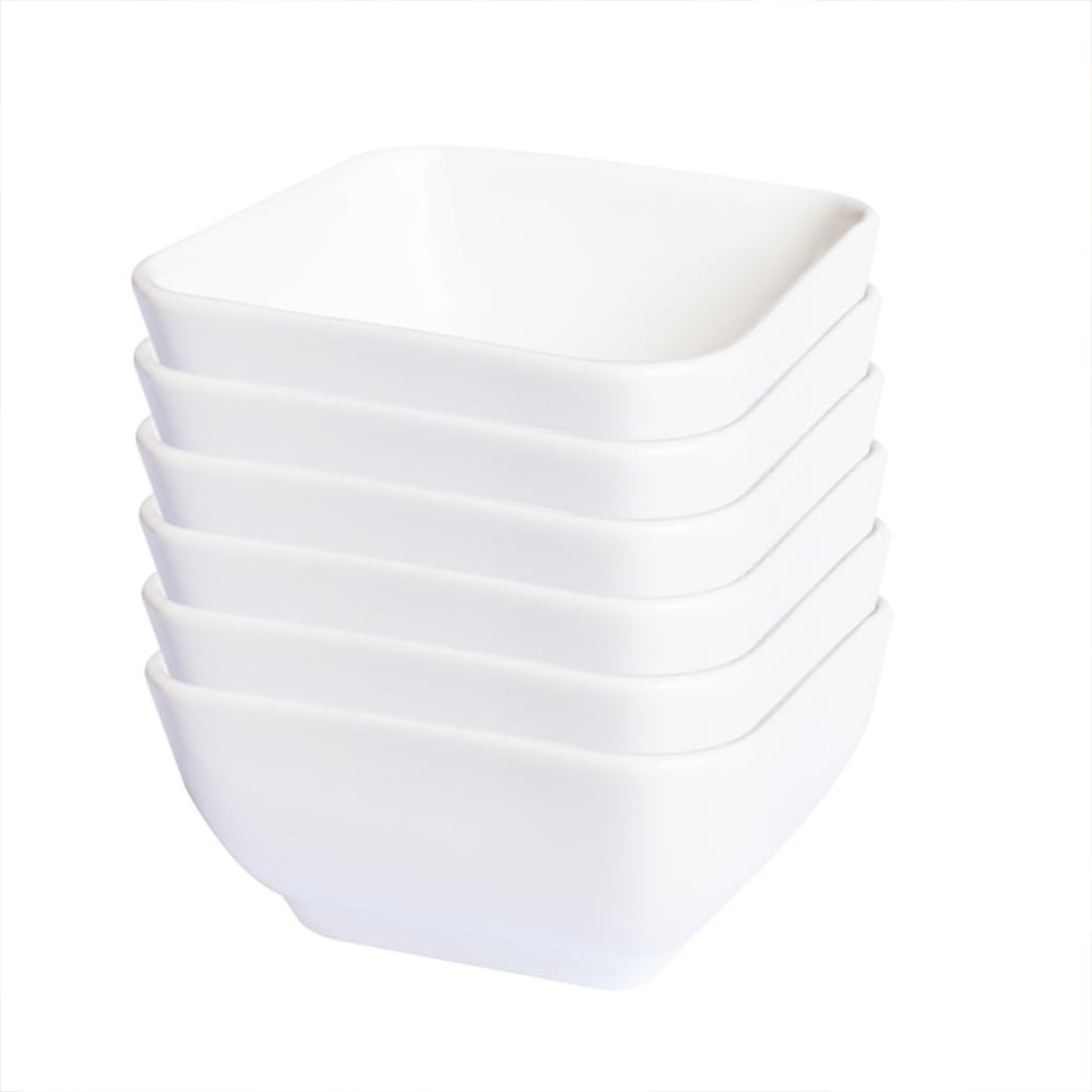 Pirhosigma 6 pcs 7.5cm Square Porcelain Soy Sauce Dish Ceramic Dip Dipping Bowls White for Dinner Baking BBQ and Cooking
