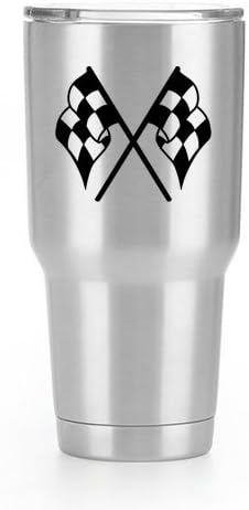 Checkered Flags Vinyl Decal Sticker (2 Pack!!!) | Tumbler Coffee and Insulated Cups | Decals Only! Cup not Included! | Black | 2-3 X 2.6 inch | KCD1796