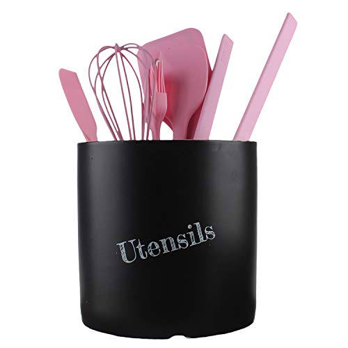 Large Ceramic Kitchen Utensils Holder Jumbo Cooking Utensil Crock Kitchen Tools Organizer Caddy (Black)