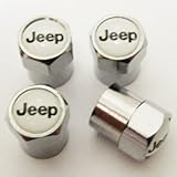 Set of 4 Jeep Logo Black White Chrome Tire Valve Stem Caps (Made of Metal)