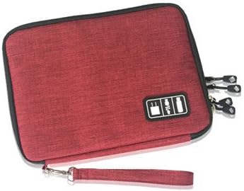 11.02 x 7.87 x 1.38" Waterproof Double Layer Organizer Storage Bag for Electronics Accessories USB Cable SD Card Power Bank HDD Makeup Accessories Carry Travel Bag Big Size (Red)