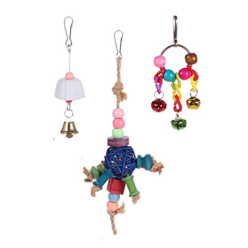 HAPPYTOY Bird Parrot Toys Play Set for Bird Cage, Colorful Chewing Hanging Swing Toy Bells, Ladder Swing for Small Parrots, Macaws, Parakeets, Conures, Cockatiels, Love Birds (Bird Swing Set5)
