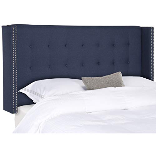 Navy Tufted Upholstered Wingback Headboard (Queen) Blue Modern