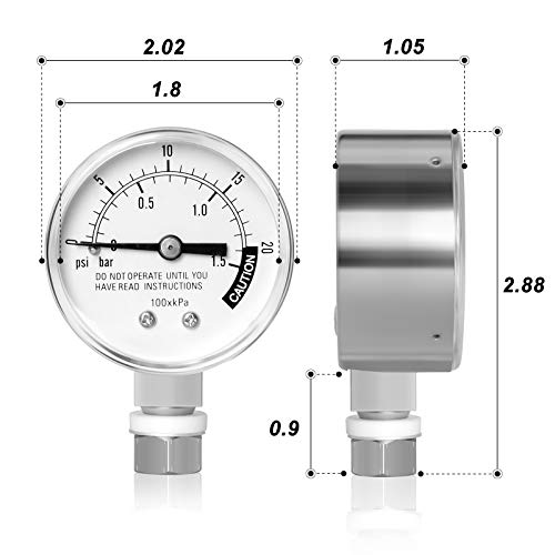 MEANLIN MEASURE Stainless Steel Pressure Cooker Gauge,020Psi 2" DIAL FACE steam Pressure Gauge