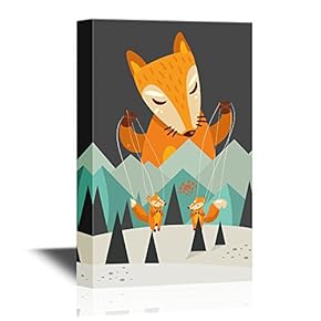 Canvas Wall Art - Cartoon Fox Marionette with Fox Lovers - Gallery Wrap Modern Home Art | Ready to Hang - 12x18 inches