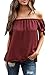 Relipop Summer Women's Short sleeve Off Shoulder Tops Casual Shirt Blouses (X-Large, Red)