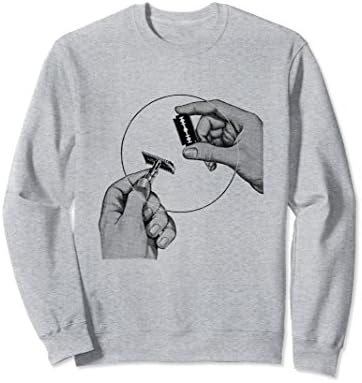 Unisex Vintage Safety Razor Print Sweatshirt XL: Heather Grey